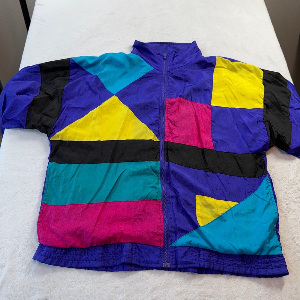 Longstreet Windbreaker Womens XL Purple Colorblock Geometric 90s Retro Good